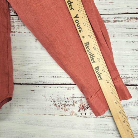 Magaschoni Shirt Womens M Coral Button Down Pockets Linen Long Sleeve Relax EUC - Picture 3 of 7